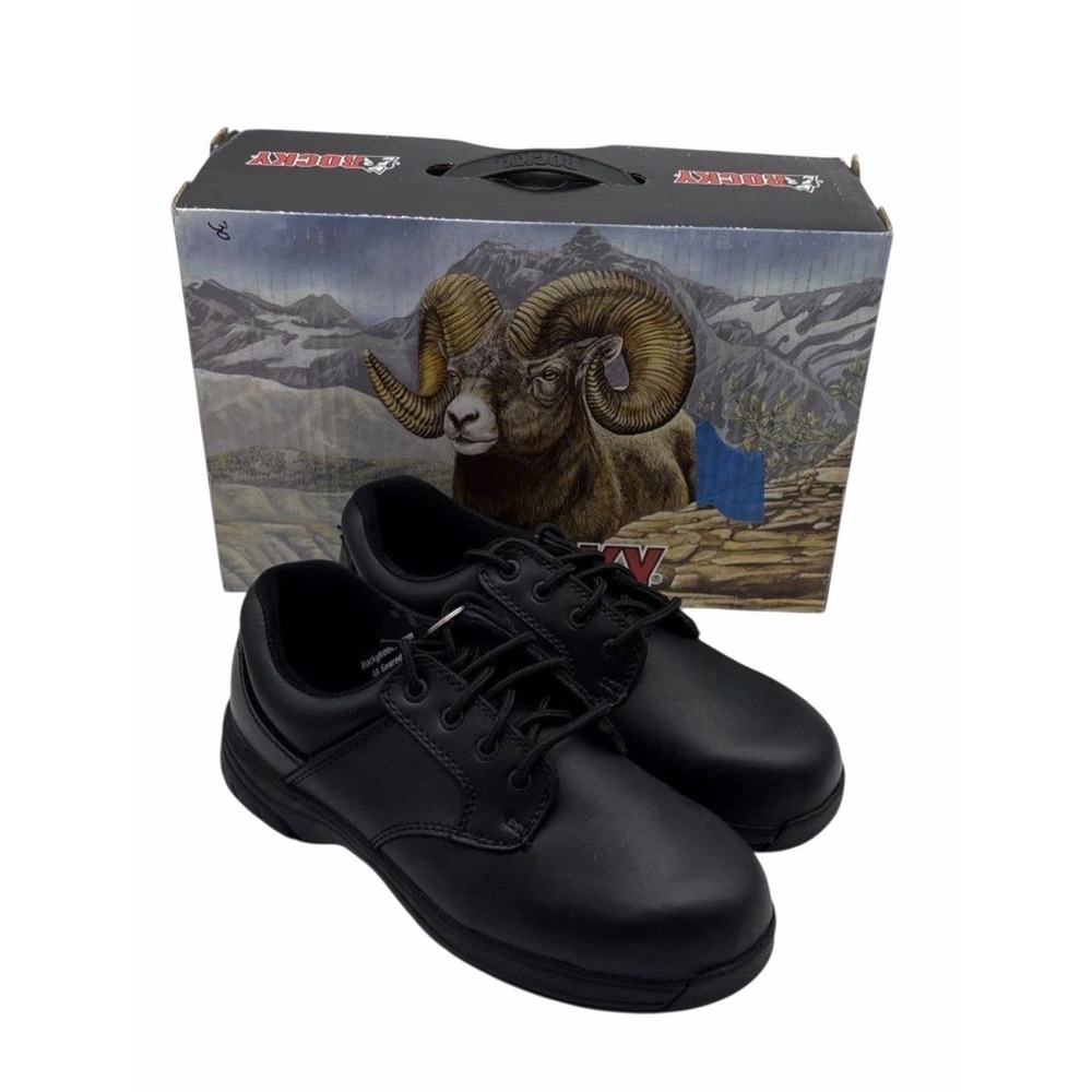 Rocky SlipStop Oxford Shoes Mens 7EW Black Leather Non Slip Work Lace Up NIB